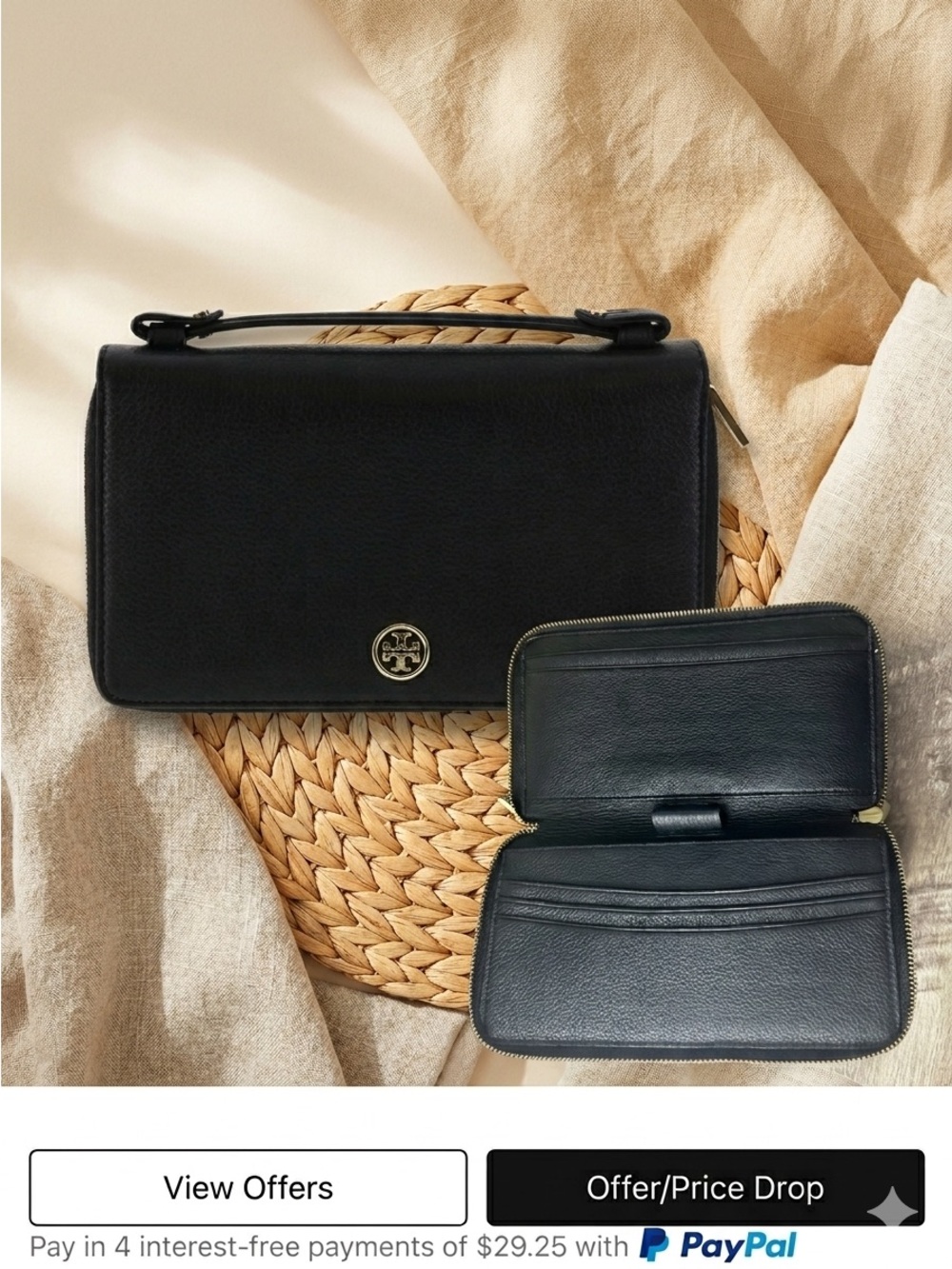 Tory Burch Luxury  Black Leather Top Handle Organizer Wallet - Versatile Bag